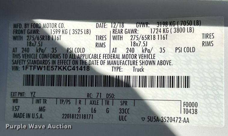 image for item MB9677 2019 Ford F150  SuperCrew pickup truck