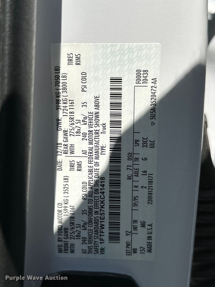 image for item MB9677 2019 Ford F150  SuperCrew pickup truck