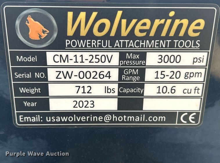 image for item MC9987 2023 Wolverine CM-11-250V  skid steer concrete mixer