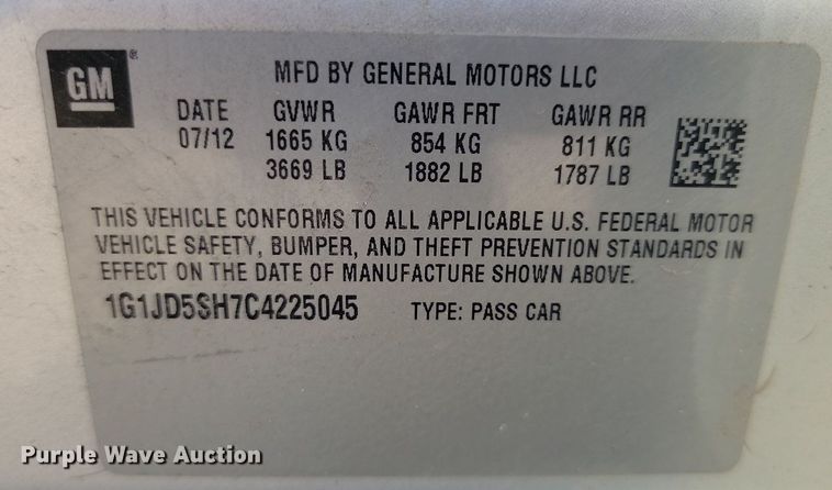 image for item ML9514 2012 Chevrolet Sonic LT