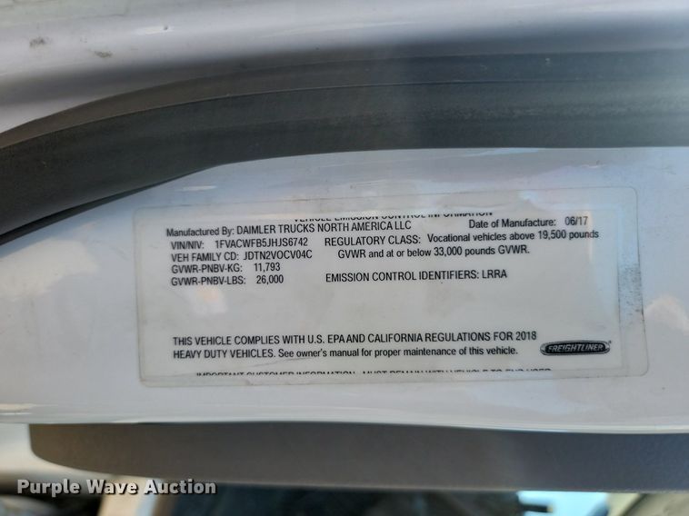 image for item ML9519 2018 Freightliner Business Class M2  box truck