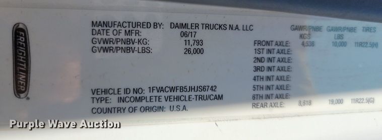 image for item ML9519 2018 Freightliner Business Class M2  box truck
