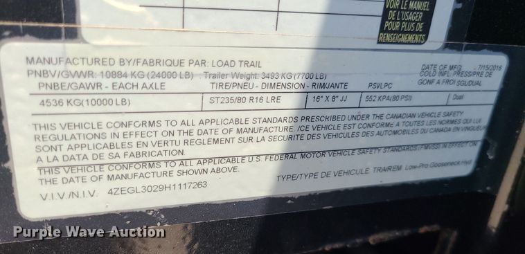 image for item MO9905 2017 Load Trail Load Max  equipment trailer