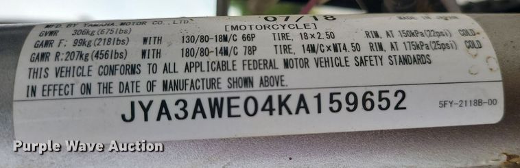 image for item MO9978 2019 Yamaha TW200  motorcycle