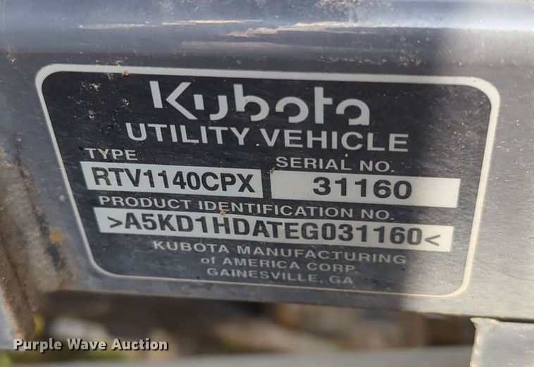 image for item MY9382 2014 Kubota RTV1140 CPX  utility vehicle