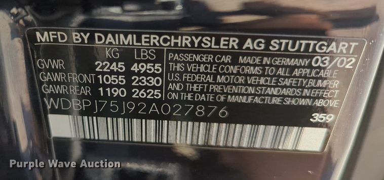 image for item MY9386 2002 Mercedes Benz CL500