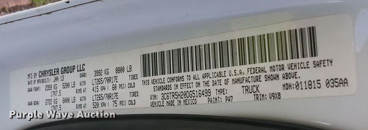 image for item MY9398 2013 Dodge Ram 2500  Crew Cab pickup truck