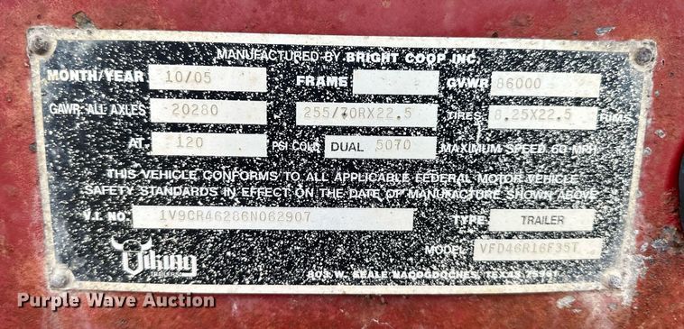 image for item NP9837 2006 Viking Trailers VFD46R16F35T  drop deck equipment trailer