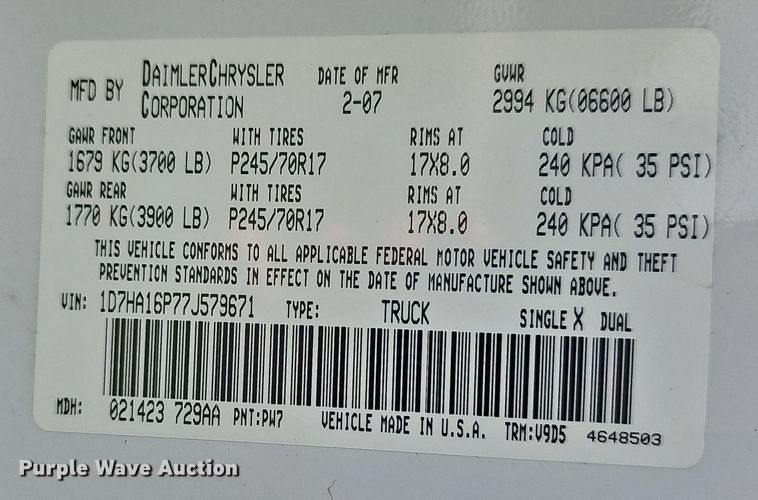 image for item NT9700 2007 Dodge Ram 1500  pickup truck