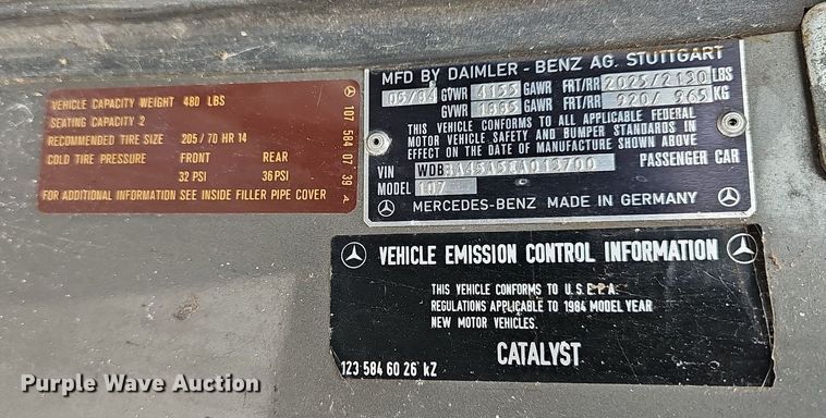 image for item NT9704 1984 Mercedes Benz 380SL