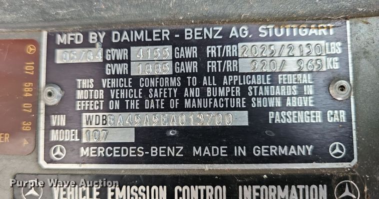 image for item NT9704 1984 Mercedes Benz 380SL