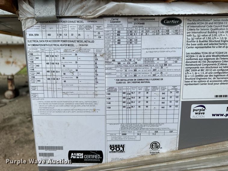 image for item NY9220 Carrier 50TC  air conditioner