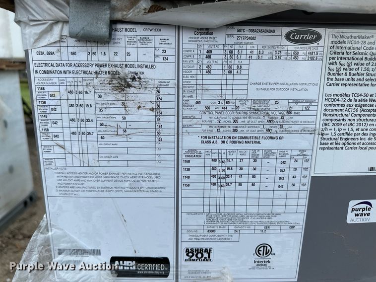 image for item NY9222 Carrier 50TC  air conditioner