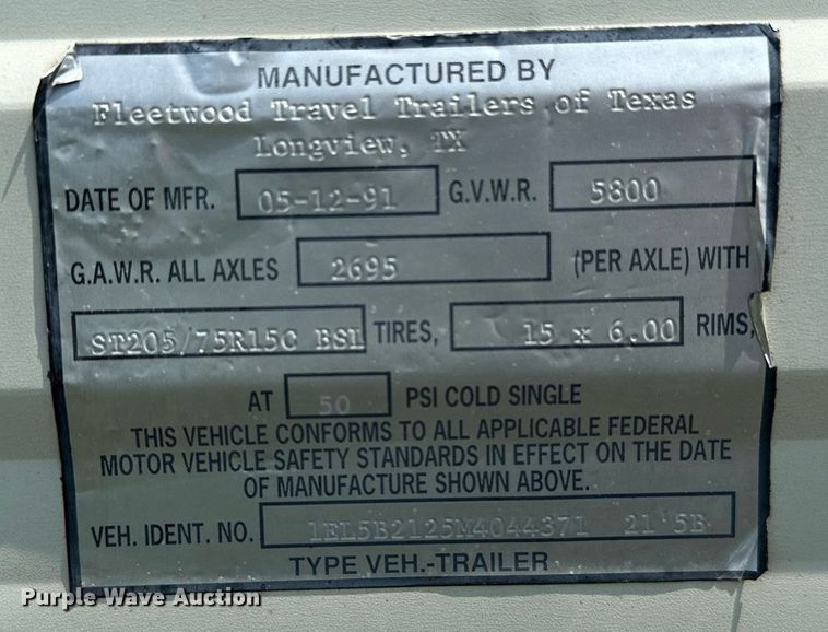 image for item OC9036 1991 Fleetwood Prowler  camper