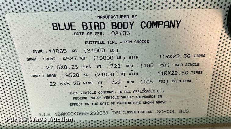 image for item OC9038 2006 Blue Bird  school bus