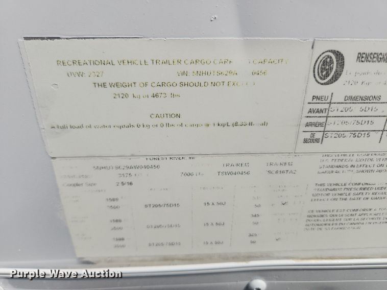 image for item OK9555 2010 Forest River  enclosed cargo trailer