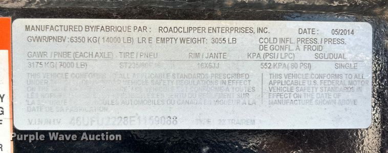 image for item OK9610 2014 Roadclipper  equipment trailer