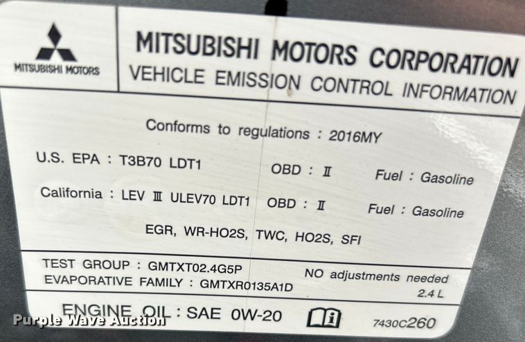 image for item OK9640 2016 Mitsubishi Outlander Sport  SUV