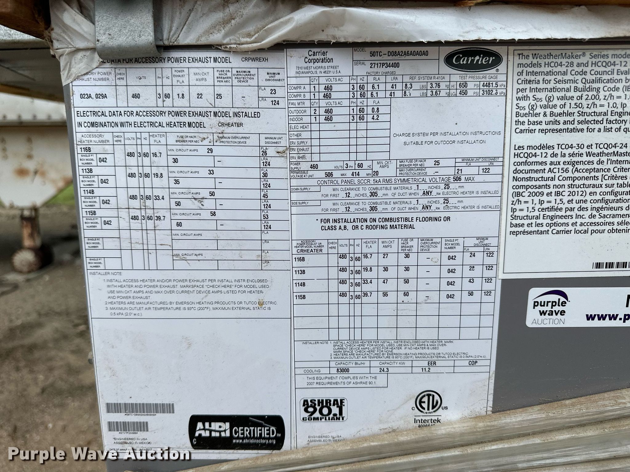 Carrier 50TC air conditioner in Dodge City, KS Item NY9220 sold