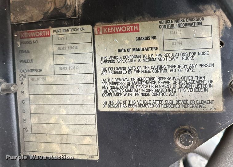 image for item AF9634 1994 Kenworth T800  dump truck