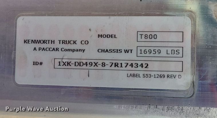 image for item BR9809 2007 Kenworth T800  dump truck