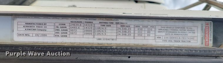 image for item BR9809 2007 Kenworth T800  dump truck