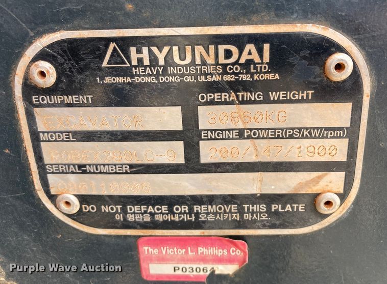 image for item DJ6176 2009 Hyundai 290LC9  excavator