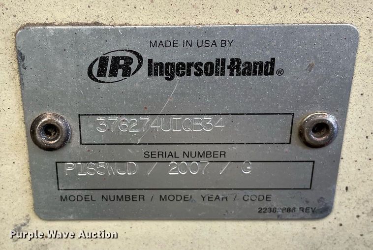 image for item DL3845 2007 Ingersoll Rand P185WJD  air compressor