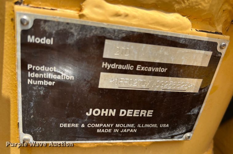 image for item DN3070 2012 John Deere 27D  mini excavator