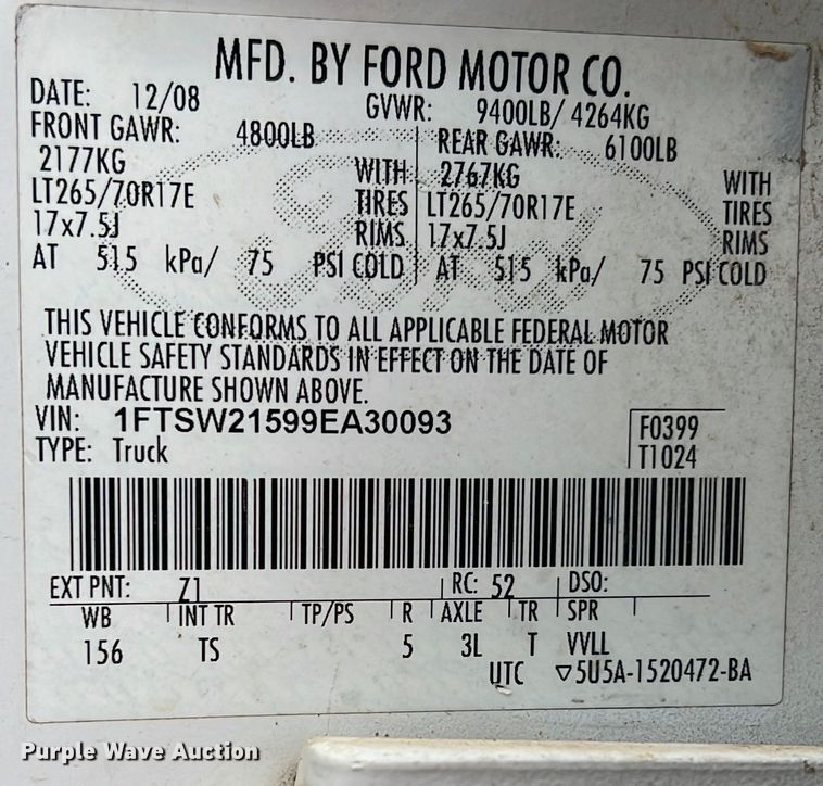 image for item DN3076 2009 Ford F250 Super Duty  Crew Cab pickup truck