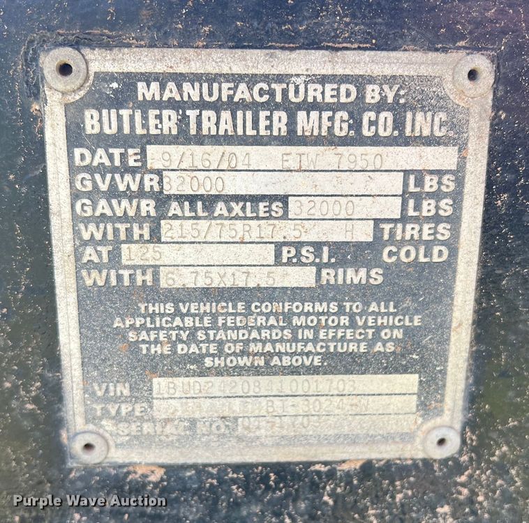 image for item DN3080 2004 Butler BT-3024-W  tilt deck equipment trailer