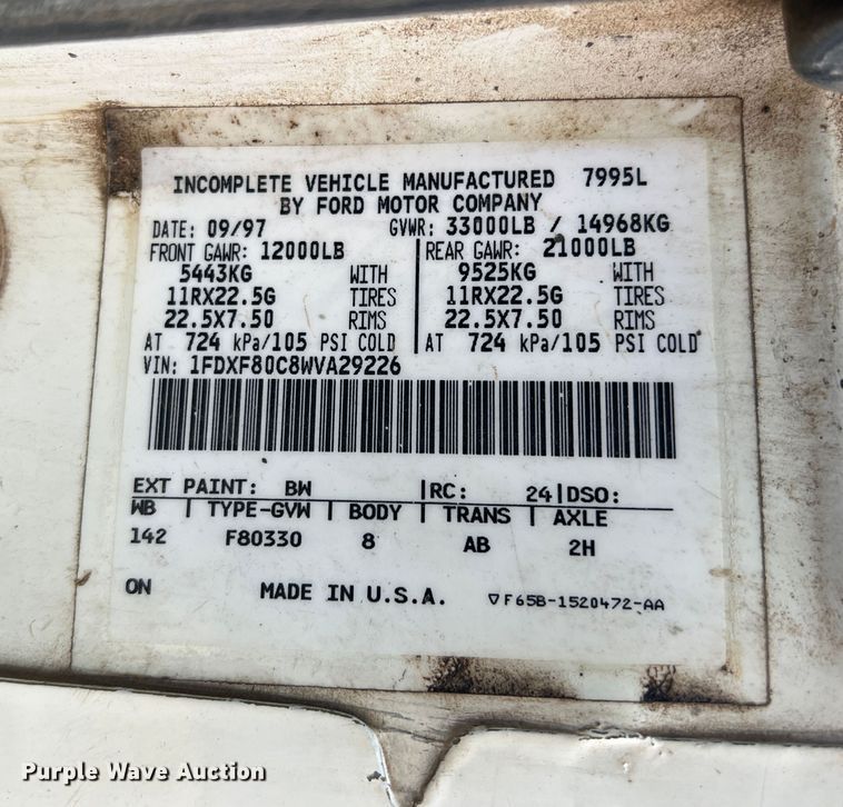 image for item DN3083 1998 Ford F800  dump truck