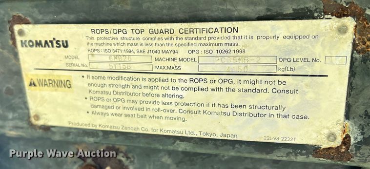 image for item DN3089 2008 Komatsu PC35MR-2  mini excavator