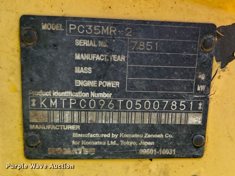 image for item DN3089 2008 Komatsu PC35MR-2  mini excavator