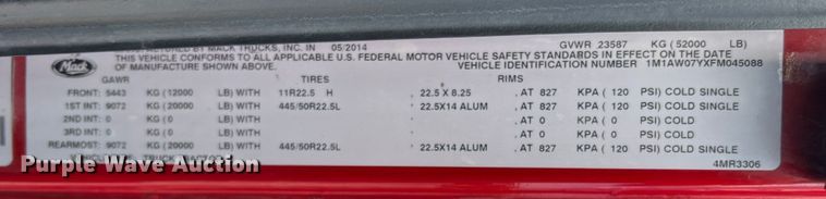 image for item DN3094 2015 Mack CXU  semi truck