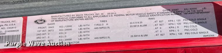 image for item DN3095 2015 Mack CXU  semi truck