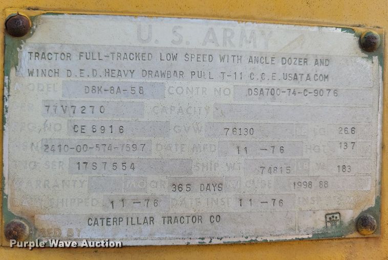 image for item DN4003 1977 Caterpillar D8K  dozer