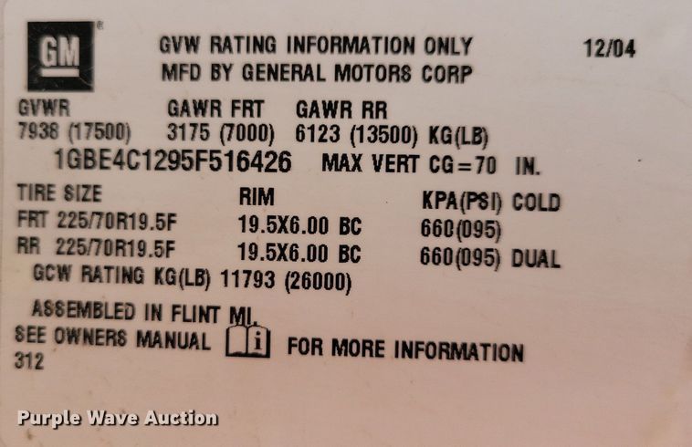 image for item DN6337 2005 Chevrolet C4500  dump flatbed truck