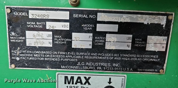 image for item DO2902 2012 JLG 3248RS  scissor lift