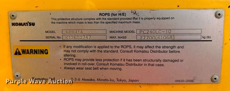 image for item DO5055 2013 Komatsu PC240LC-10  excavator