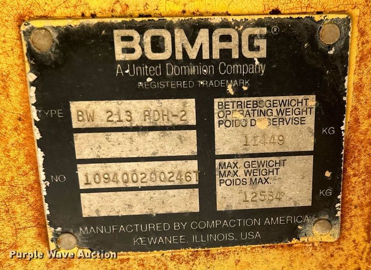 image for item DO5128 1996 Bomag BW213PDH  single drum roller