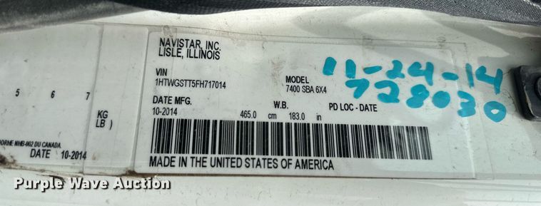 image for item DO5162 2015 International WorkStar 7400  dump truck