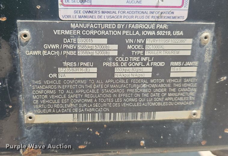 image for item DR3418 2015 Vermeer BC1000XL  wood chipper