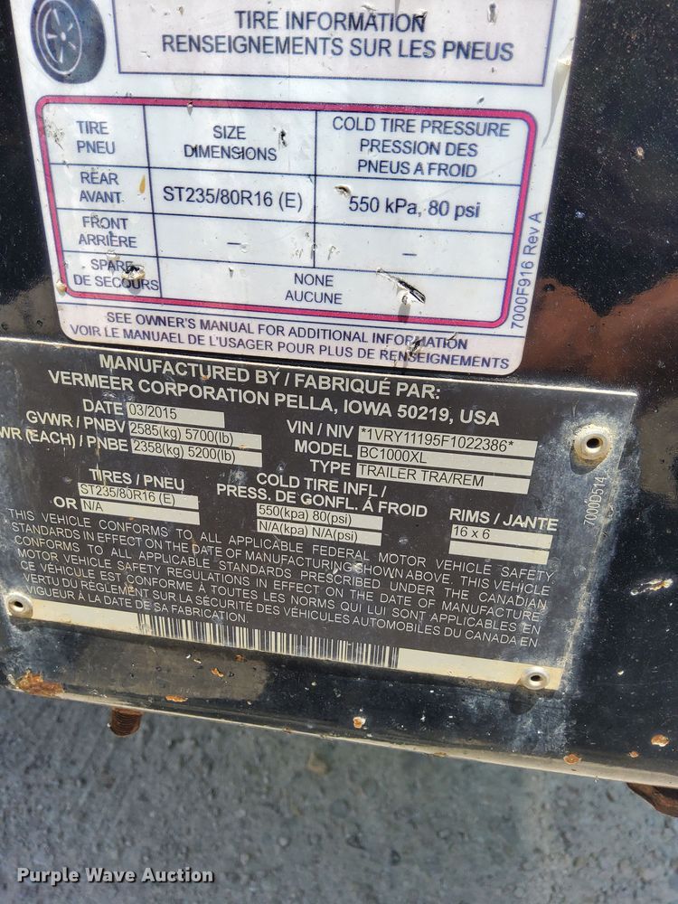 image for item DR3418 2015 Vermeer BC1000XL  wood chipper