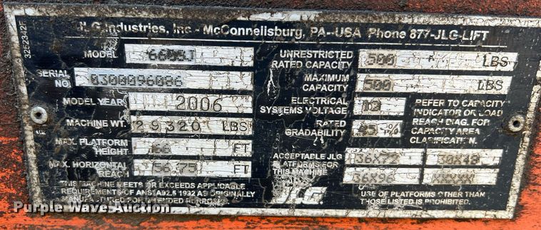 image for item II9241 2006 JLG 660SJ  boom lift