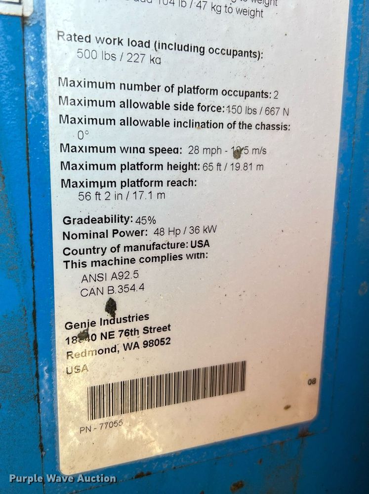 image for item II9242 2008 Genie S-65  boom lift