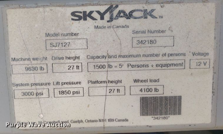 image for item IP9358 2005 Skyjack SJ7127  scissor lift