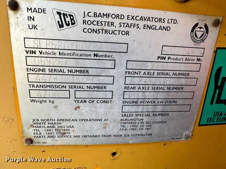 image for item JC9984 2000 JCB Loadall 520  telehandler