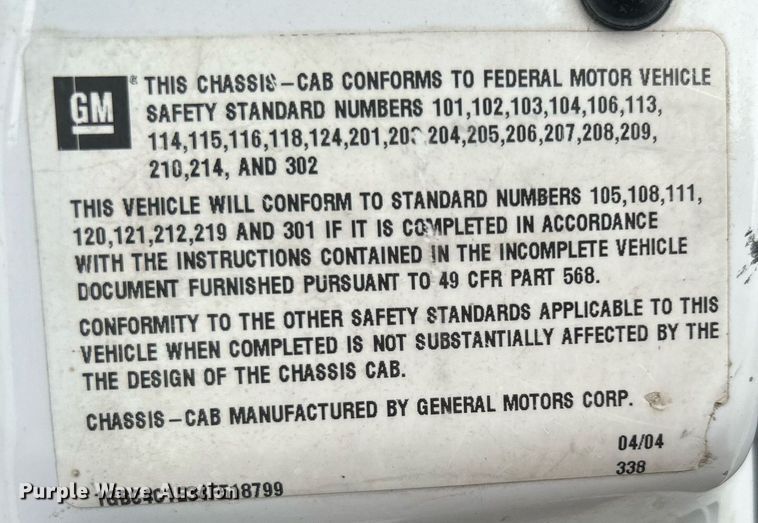 image for item KW9171 2004 Chevrolet C4500  bucket truck