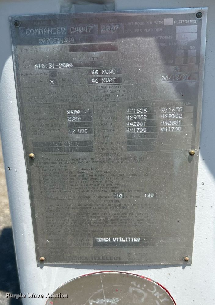 image for item KW9188 2007 Ford F750  digger derrick truck